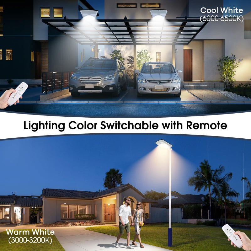 SunBonar Solar Street Lights Outdoor Motion Sensor, Dimmable & Cool White(6000K) & Warm White(3000K) & Timer, Dusk to Dawn Aluminum Solar Flood Light with Remote for Driveway Path Garden Parking Lot - Image 5